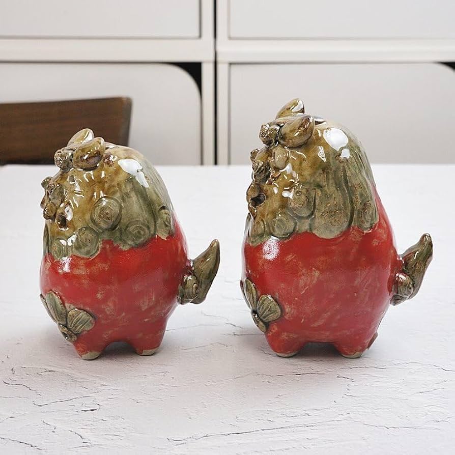 Amazon.co.jp: ノーブランド品 手づくり だるまシーサー ペア 赤